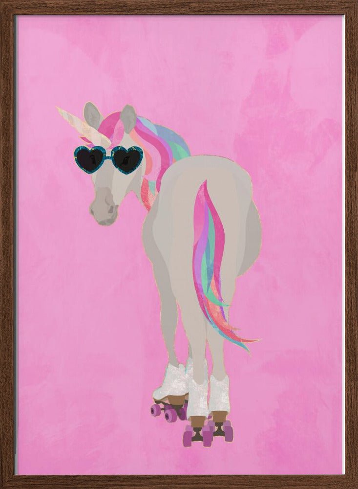 Unicorn rollerskating pink - Stretched Canvas, Poster or Fine Art Print - I Heart Wall Art - Poster Print, Canvas Print or Framed Art Print