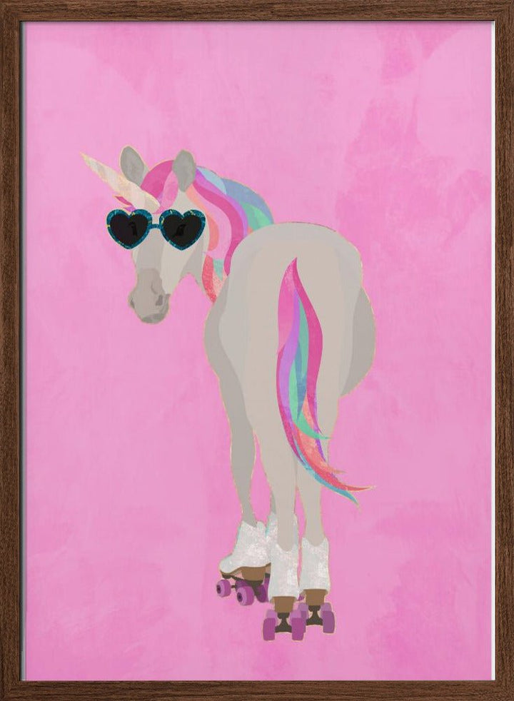 Unicorn rollerskating pink - Stretched Canvas, Poster or Fine Art Print - I Heart Wall Art - Poster Print, Canvas Print or Framed Art Print