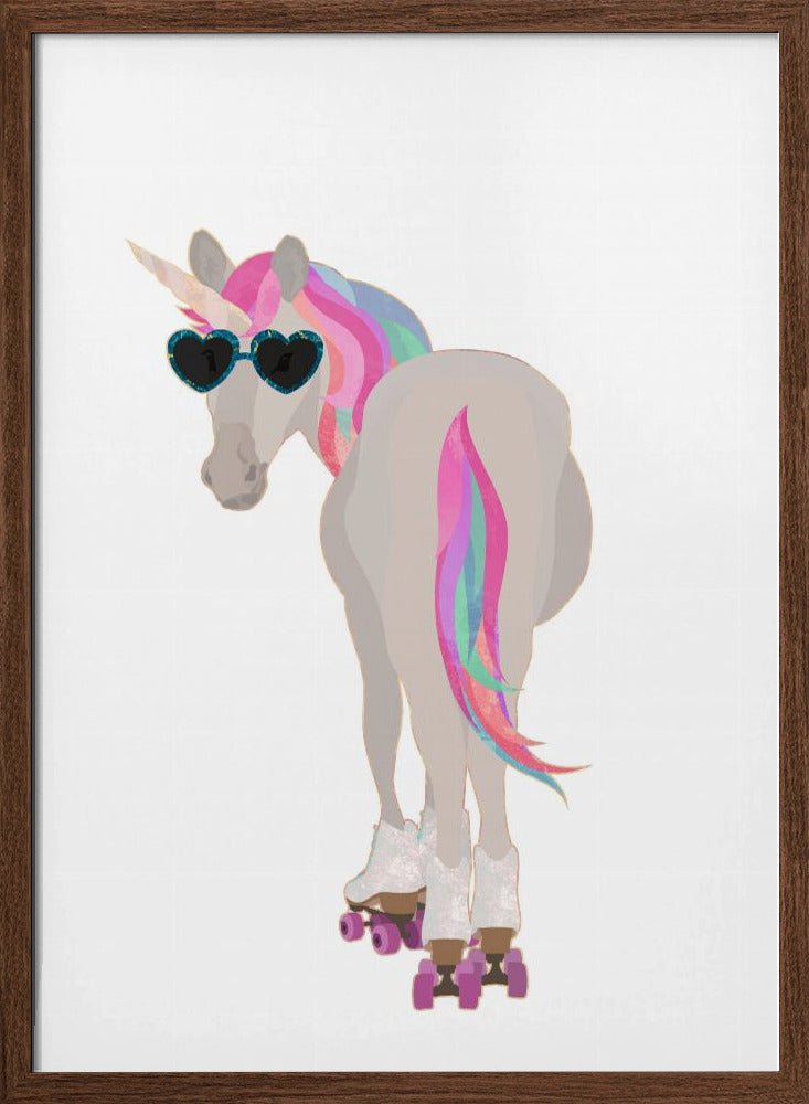 Unicorn rollerskating white - Stretched Canvas, Poster or Fine Art Print - I Heart Wall Art - Poster Print, Canvas Print or Framed Art Print