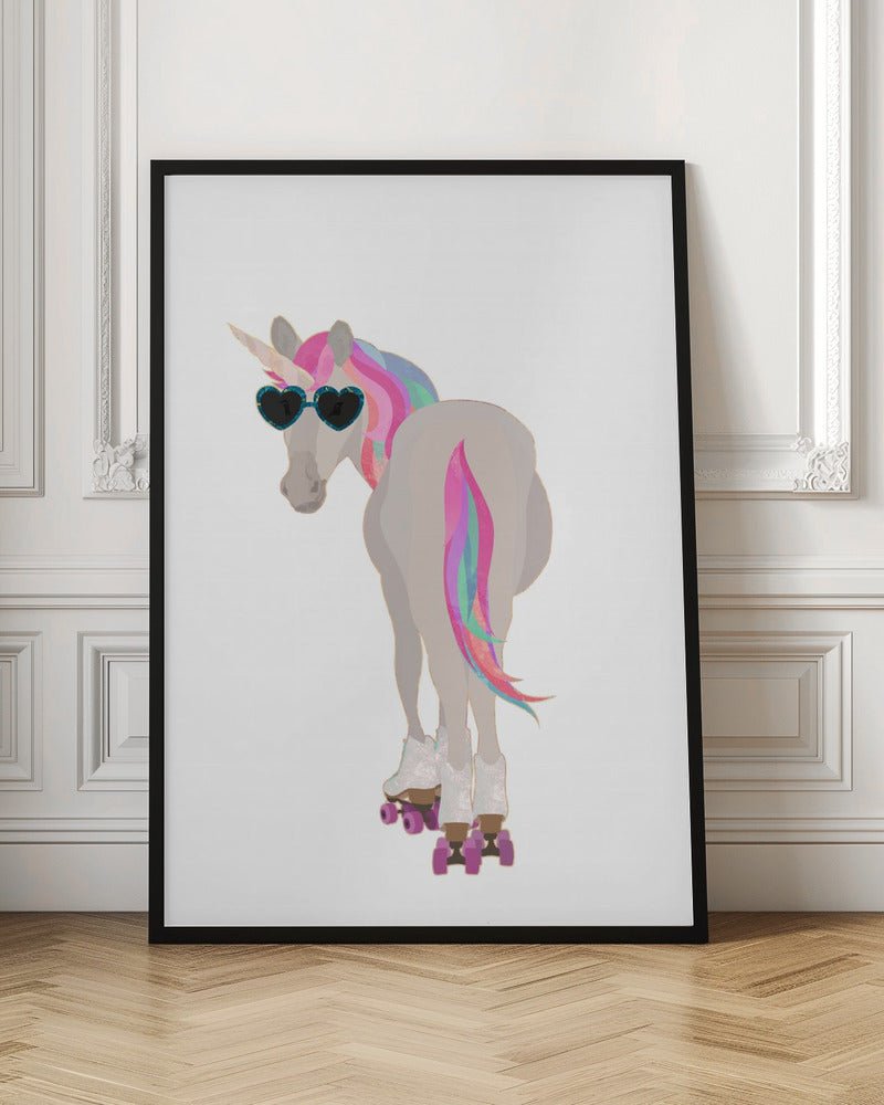 Unicorn rollerskating white - Stretched Canvas, Poster or Fine Art Print - I Heart Wall Art - Poster Print, Canvas Print or Framed Art Print