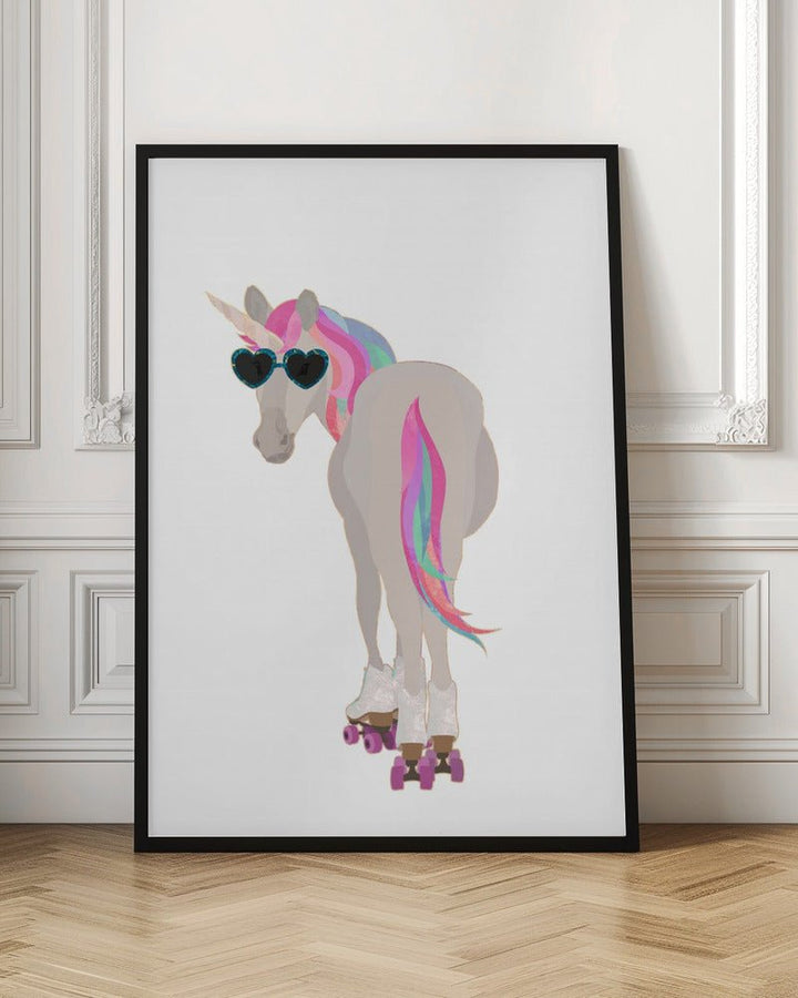 Unicorn rollerskating white - Stretched Canvas, Poster or Fine Art Print - I Heart Wall Art - Poster Print, Canvas Print or Framed Art Print