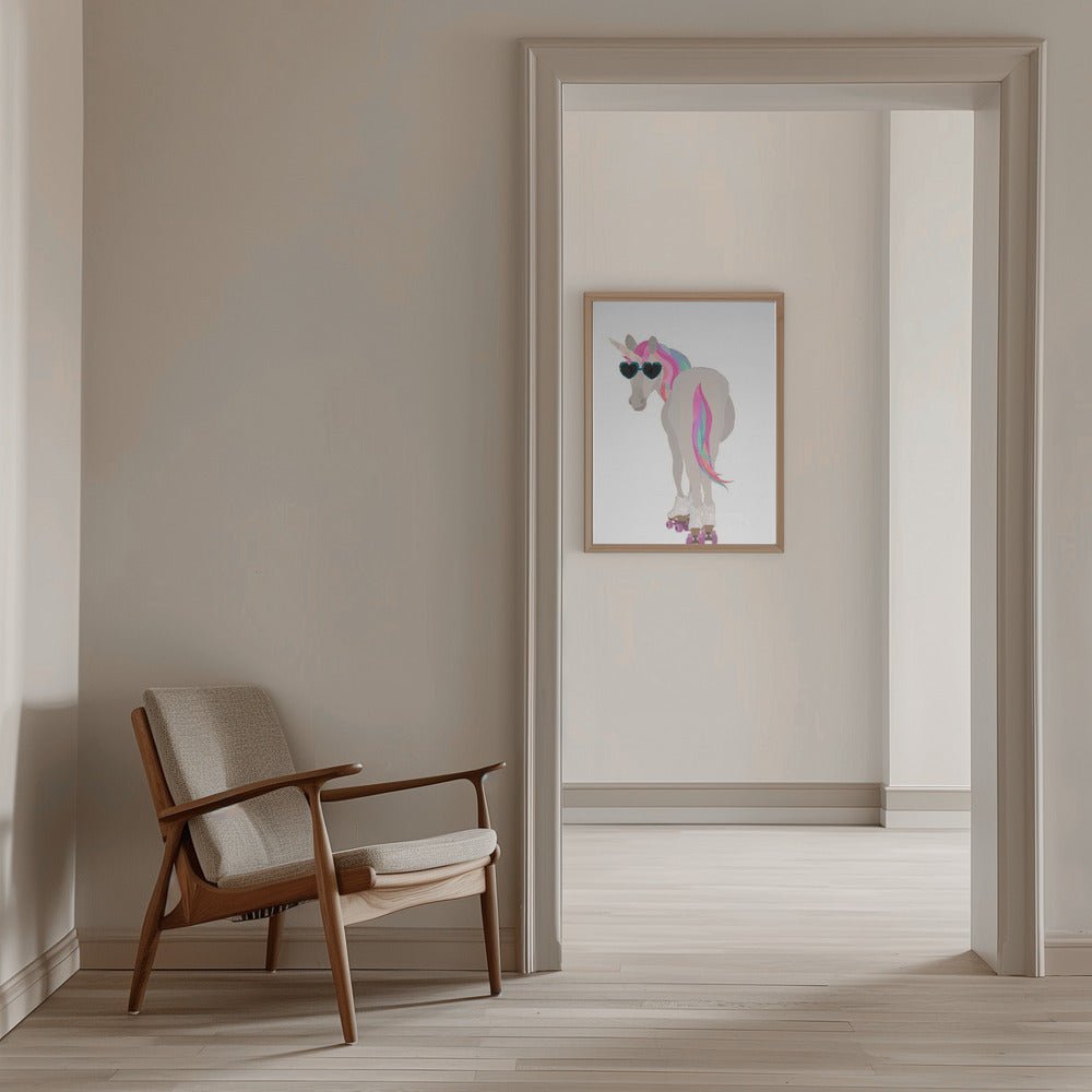Unicorn rollerskating white - Stretched Canvas, Poster or Fine Art Print - I Heart Wall Art - Poster Print, Canvas Print or Framed Art Print
