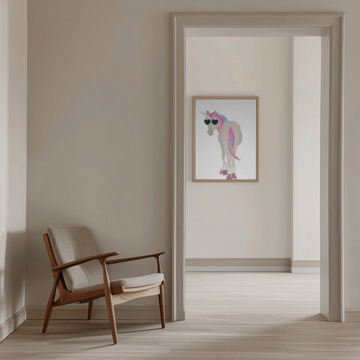 Unicorn rollerskating white - Stretched Canvas, Poster or Fine Art Print - I Heart Wall Art - Poster Print, Canvas Print or Framed Art Print