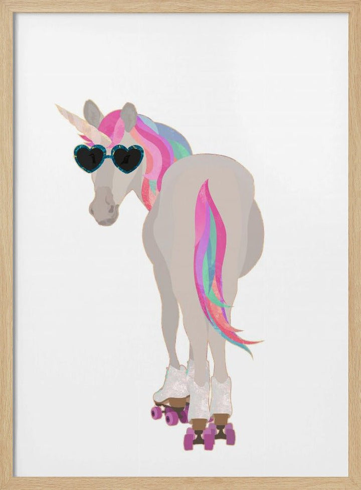 Unicorn rollerskating white - Stretched Canvas, Poster or Fine Art Print - I Heart Wall Art - Poster Print, Canvas Print or Framed Art Print