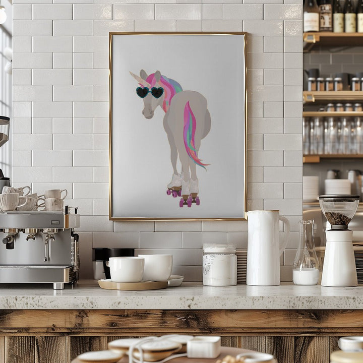 Unicorn rollerskating white - Stretched Canvas, Poster or Fine Art Print - I Heart Wall Art - Poster Print, Canvas Print or Framed Art Print