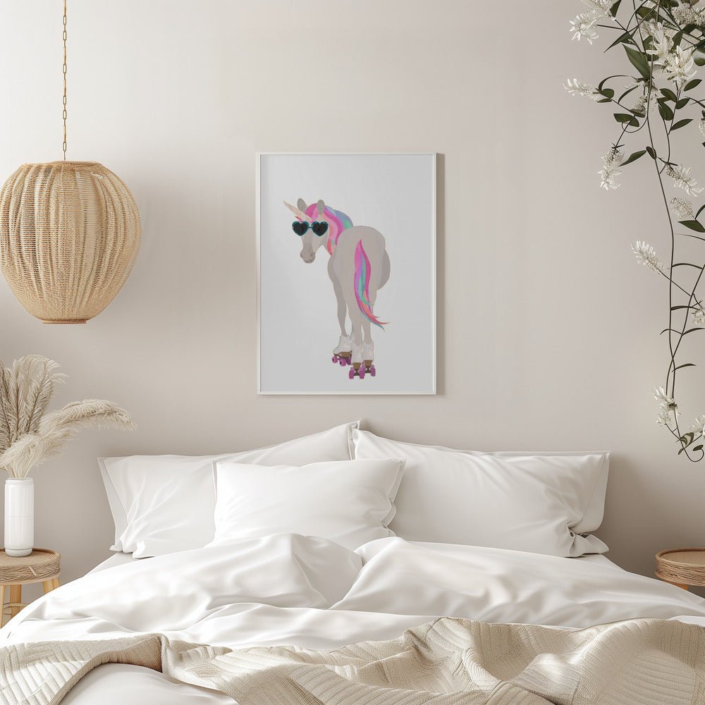 Unicorn rollerskating white - Stretched Canvas, Poster or Fine Art Print - I Heart Wall Art - Poster Print, Canvas Print or Framed Art Print