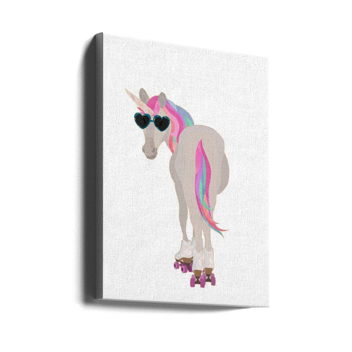 Unicorn rollerskating white - Stretched Canvas, Poster or Fine Art Print - I Heart Wall Art - Poster Print, Canvas Print or Framed Art Print