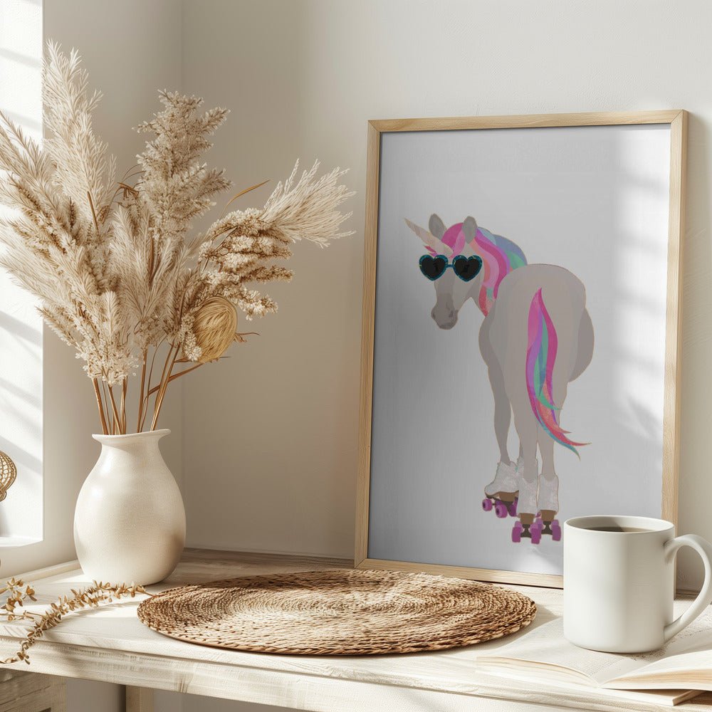 Unicorn rollerskating white - Stretched Canvas, Poster or Fine Art Print - I Heart Wall Art - Poster Print, Canvas Print or Framed Art Print