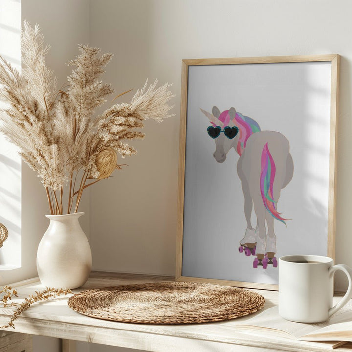 Unicorn rollerskating white - Stretched Canvas, Poster or Fine Art Print - I Heart Wall Art - Poster Print, Canvas Print or Framed Art Print