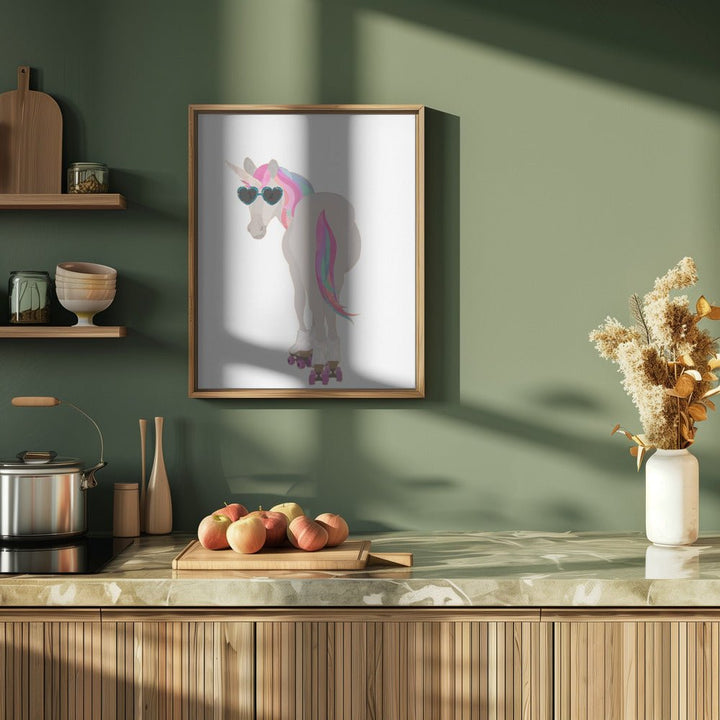 Unicorn rollerskating white - Stretched Canvas, Poster or Fine Art Print - I Heart Wall Art - Poster Print, Canvas Print or Framed Art Print