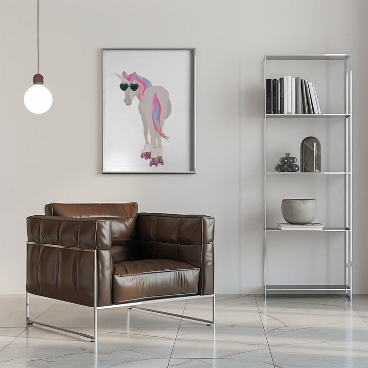 Unicorn rollerskating white - Stretched Canvas, Poster or Fine Art Print - I Heart Wall Art - Poster Print, Canvas Print or Framed Art Print
