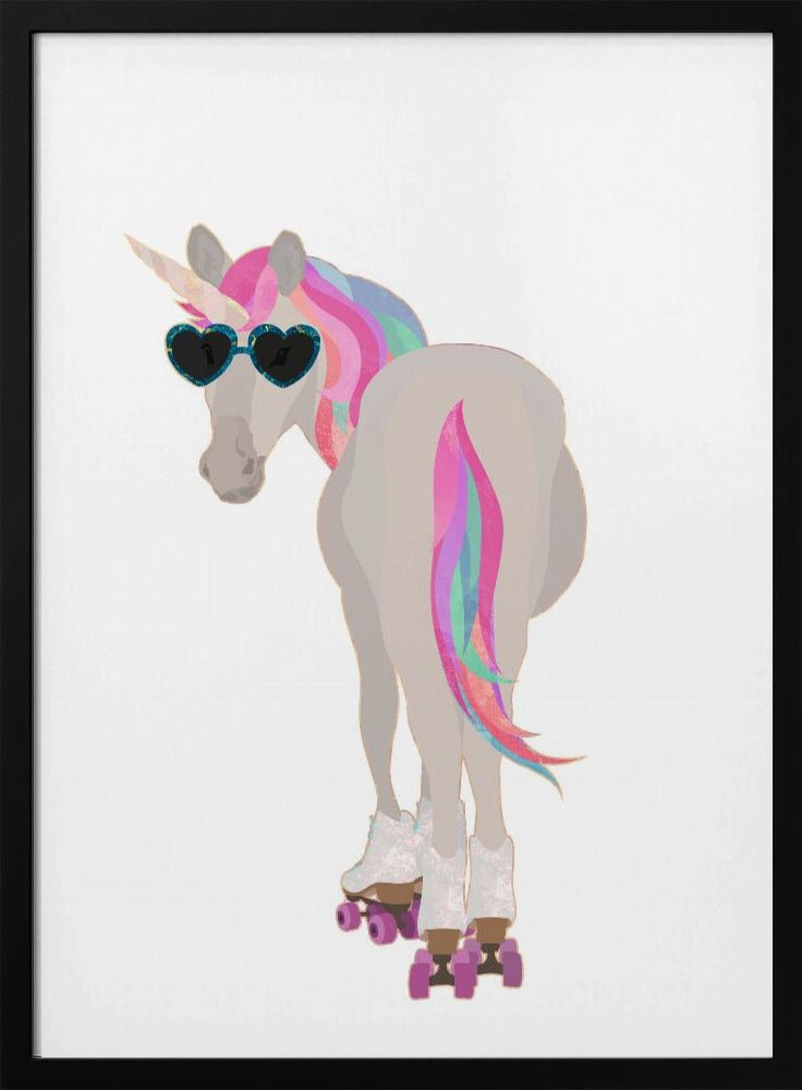 Unicorn rollerskating white - Stretched Canvas, Poster or Fine Art Print - I Heart Wall Art - Poster Print, Canvas Print or Framed Art Print