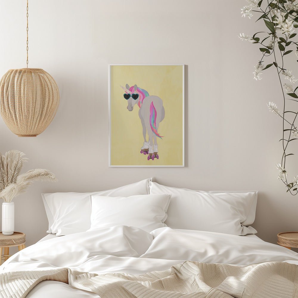 Unicorn rollerskating yello - Stretched Canvas, Poster or Fine Art Print - I Heart Wall Art - Poster Print, Canvas Print or Framed Art Print