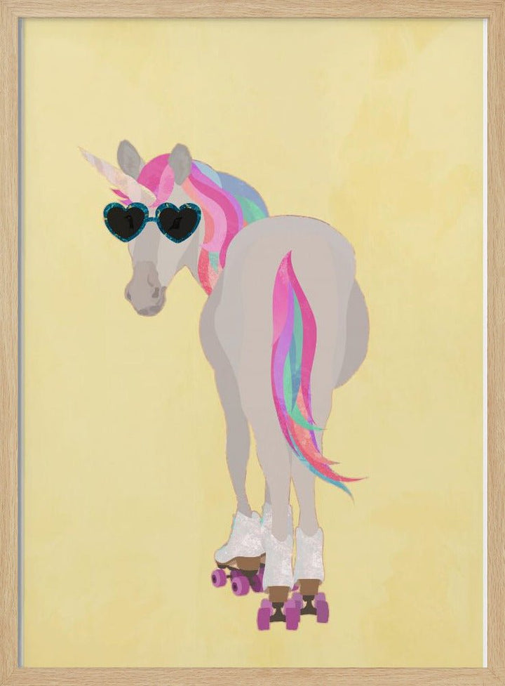 Unicorn rollerskating yello - Stretched Canvas, Poster or Fine Art Print - I Heart Wall Art - Poster Print, Canvas Print or Framed Art Print