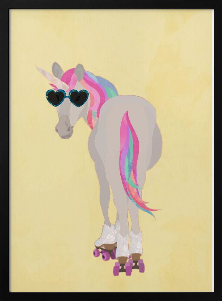 Unicorn rollerskating yello - Stretched Canvas, Poster or Fine Art Print - I Heart Wall Art - Poster Print, Canvas Print or Framed Art Print