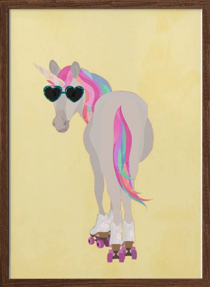 Unicorn rollerskating yello - Stretched Canvas, Poster or Fine Art Print - I Heart Wall Art - Poster Print, Canvas Print or Framed Art Print