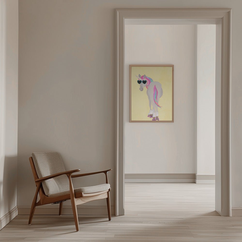 Unicorn rollerskating yello - Stretched Canvas, Poster or Fine Art Print - I Heart Wall Art - Poster Print, Canvas Print or Framed Art Print