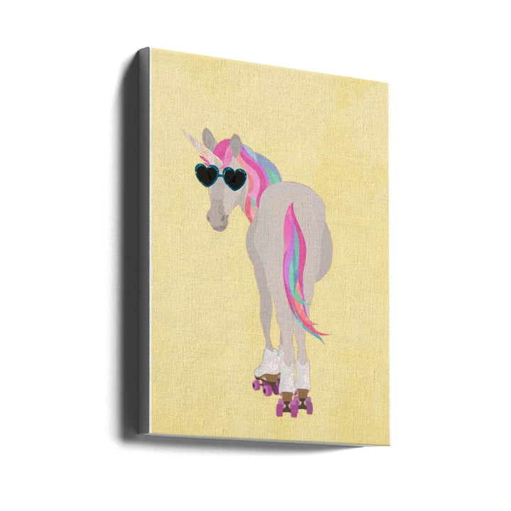 Unicorn rollerskating yello - Stretched Canvas, Poster or Fine Art Print - I Heart Wall Art - Poster Print, Canvas Print or Framed Art Print
