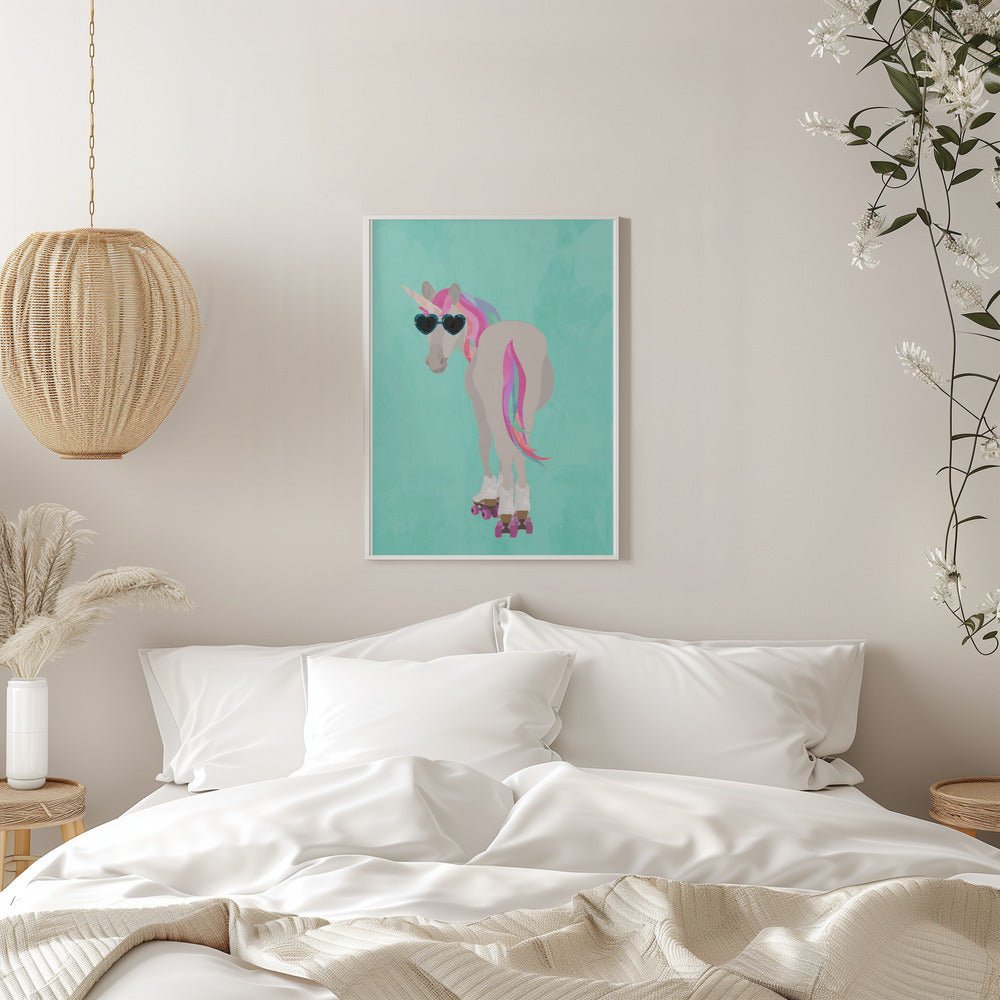 Unicorn roolerskating teal - Stretched Canvas, Poster or Fine Art Print - I Heart Wall Art - Poster Print, Canvas Print or Framed Art Print