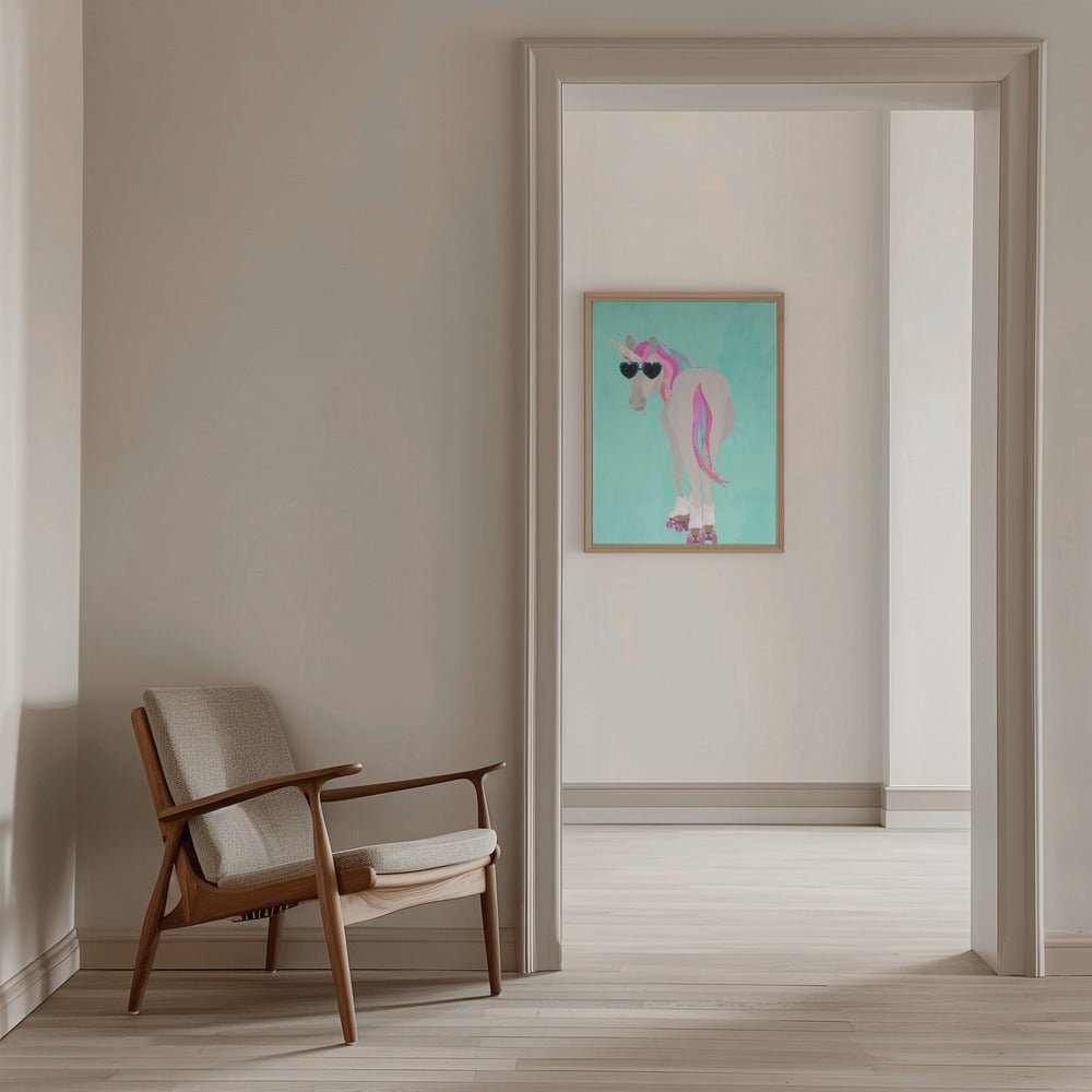 Unicorn roolerskating teal - Stretched Canvas, Poster or Fine Art Print - I Heart Wall Art - Poster Print, Canvas Print or Framed Art Print