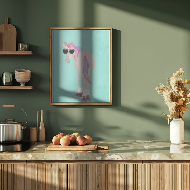 Unicorn roolerskating teal - Stretched Canvas, Poster or Fine Art Print - I Heart Wall Art - Poster Print, Canvas Print or Framed Art Print