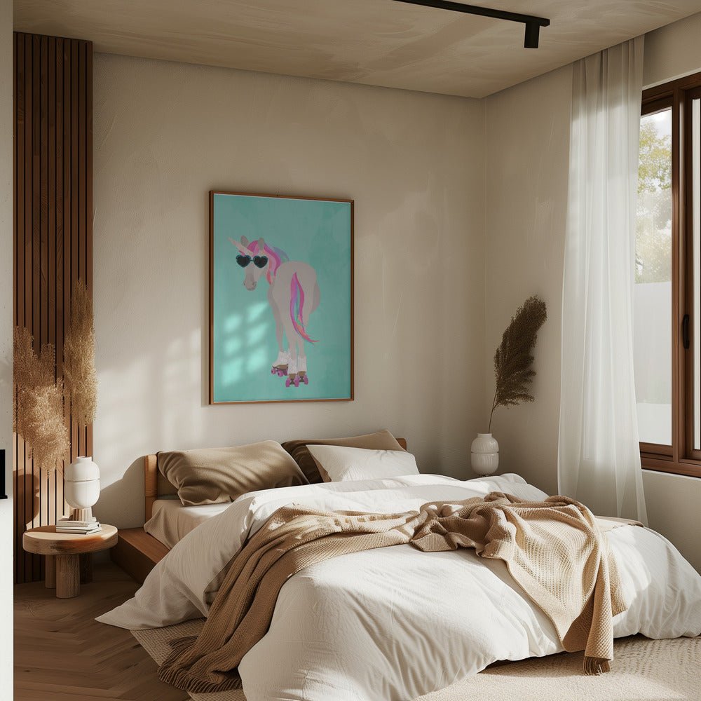 Unicorn roolerskating teal - Stretched Canvas, Poster or Fine Art Print - I Heart Wall Art - Poster Print, Canvas Print or Framed Art Print