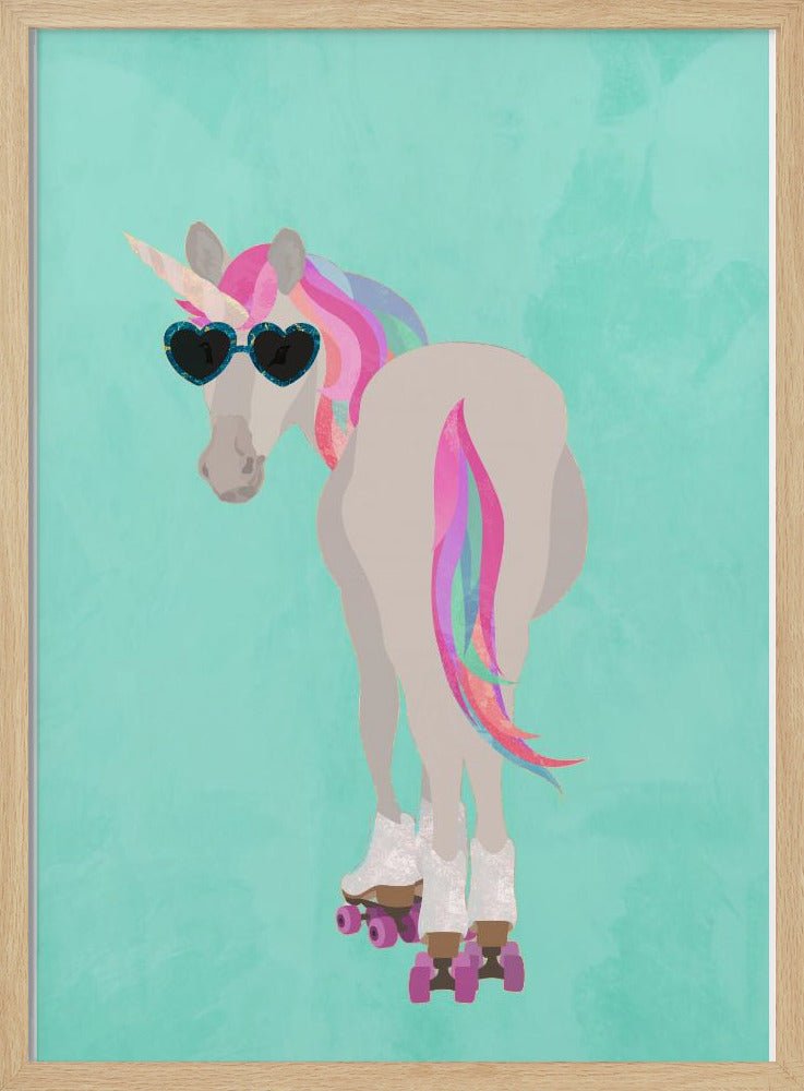 Unicorn roolerskating teal - Stretched Canvas, Poster or Fine Art Print - I Heart Wall Art - Poster Print, Canvas Print or Framed Art Print