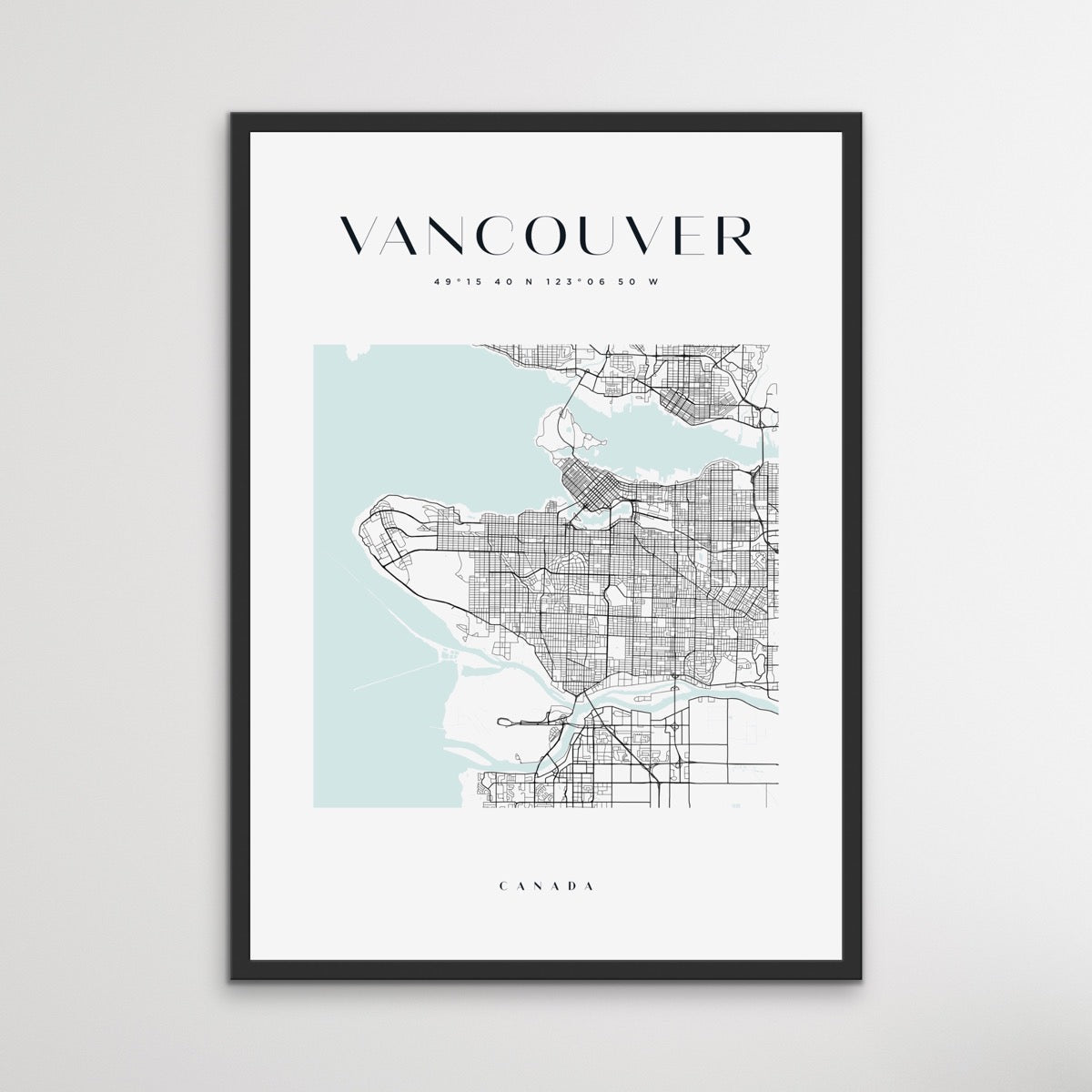 Vancouver City Map - Square City Map Stretched Canvas or Wall Art Print - I Heart Wall Art - Poster Print, Canvas Print or Framed Art Print