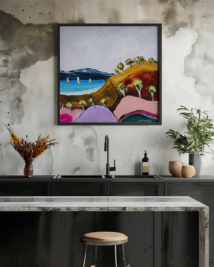 Vibrant Coastal Bay - Square Stretched Canvas, Poster or Fine Art Print by Angela Hawkey - I Heart Wall Art - Poster Print, Canvas Print or Framed Art Print