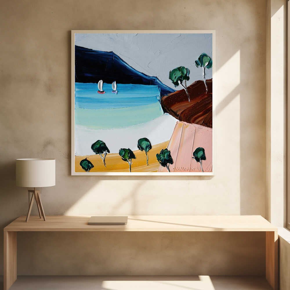 Vibrant Coastal Sailboats - Square Stretched Canvas, Poster or Fine Art Print by Angela Hawkey - I Heart Wall Art - Poster Print, Canvas Print or Framed Art Print
