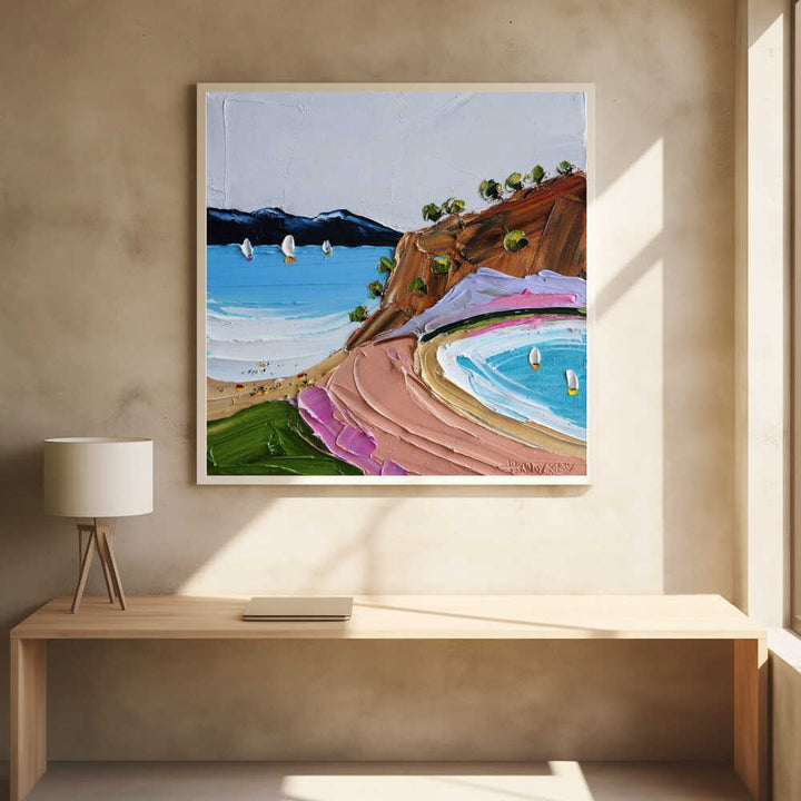 Vibrant Coastal Sailboats - Square Stretched Canvas, Poster or Fine Art Print by Angela Hawkey - I Heart Wall Art - Poster Print, Canvas Print or Framed Art Print