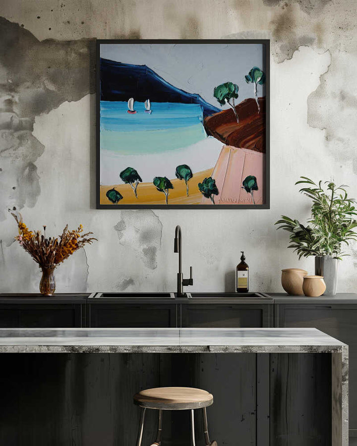 Vibrant Coastal Sailboats - Square Stretched Canvas, Poster or Fine Art Print by Angela Hawkey - I Heart Wall Art - Poster Print, Canvas Print or Framed Art Print