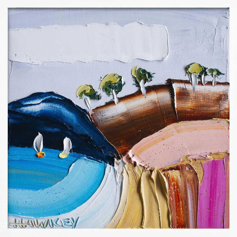 Vibrant Coastal Sailboats - Square Stretched Canvas, Poster or Fine Art Print by Angela Hawkey - I Heart Wall Art - Poster Print, Canvas Print or Framed Art Print