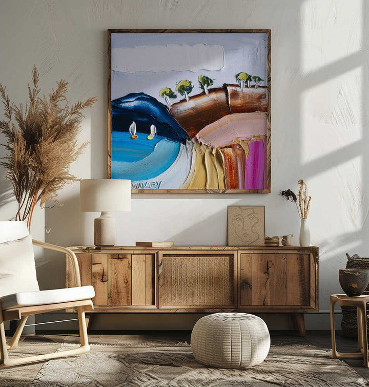 Vibrant Coastal Sailboats - Square Stretched Canvas, Poster or Fine Art Print by Angela Hawkey - I Heart Wall Art - Poster Print, Canvas Print or Framed Art Print