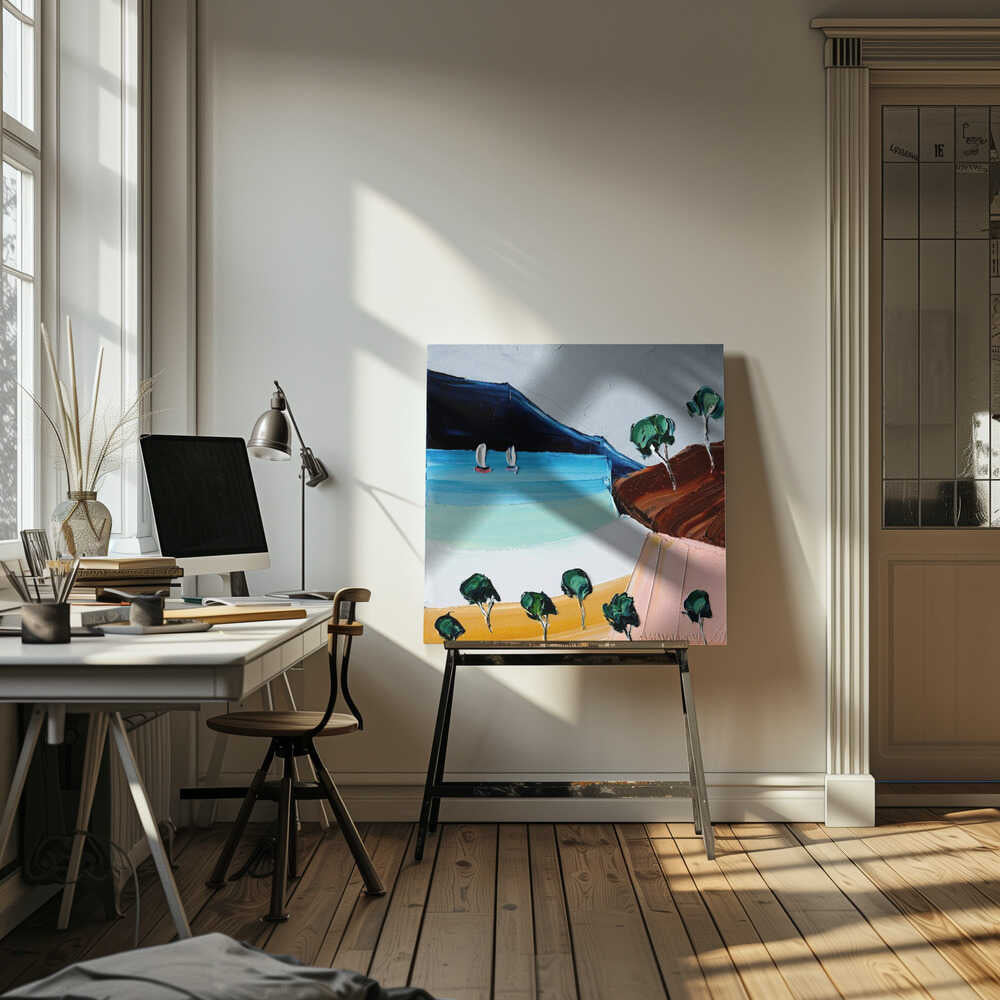 Vibrant Coastal Sailboats - Square Stretched Canvas, Poster or Fine Art Print by Angela Hawkey - I Heart Wall Art - Poster Print, Canvas Print or Framed Art Print