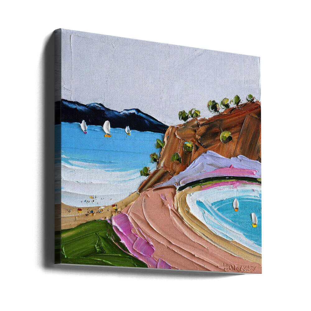Vibrant Coastal Sailboats - Square Stretched Canvas, Poster or Fine Art Print by Angela Hawkey - I Heart Wall Art - Poster Print, Canvas Print or Framed Art Print