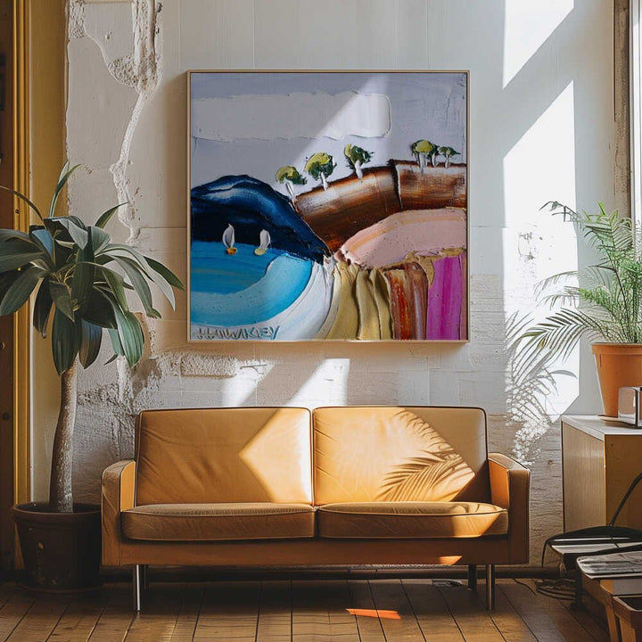 Vibrant Coastal Sailboats - Square Stretched Canvas, Poster or Fine Art Print by Angela Hawkey - I Heart Wall Art - Poster Print, Canvas Print or Framed Art Print