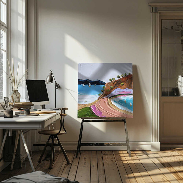 Vibrant Coastal Sailboats - Square Stretched Canvas, Poster or Fine Art Print by Angela Hawkey - I Heart Wall Art - Poster Print, Canvas Print or Framed Art Print