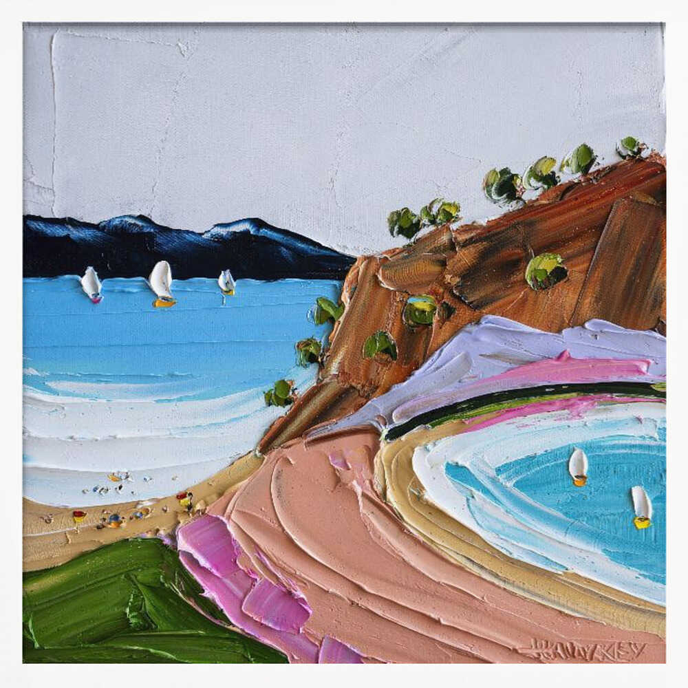 Vibrant Coastal Sailboats - Square Stretched Canvas, Poster or Fine Art Print by Angela Hawkey - I Heart Wall Art - Poster Print, Canvas Print or Framed Art Print