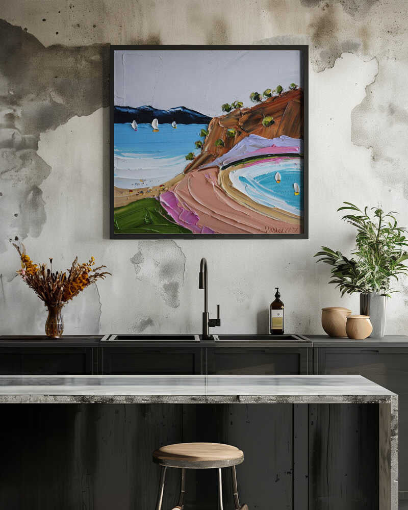 Vibrant Coastal Sailboats - Square Stretched Canvas, Poster or Fine Art Print by Angela Hawkey - I Heart Wall Art - Poster Print, Canvas Print or Framed Art Print