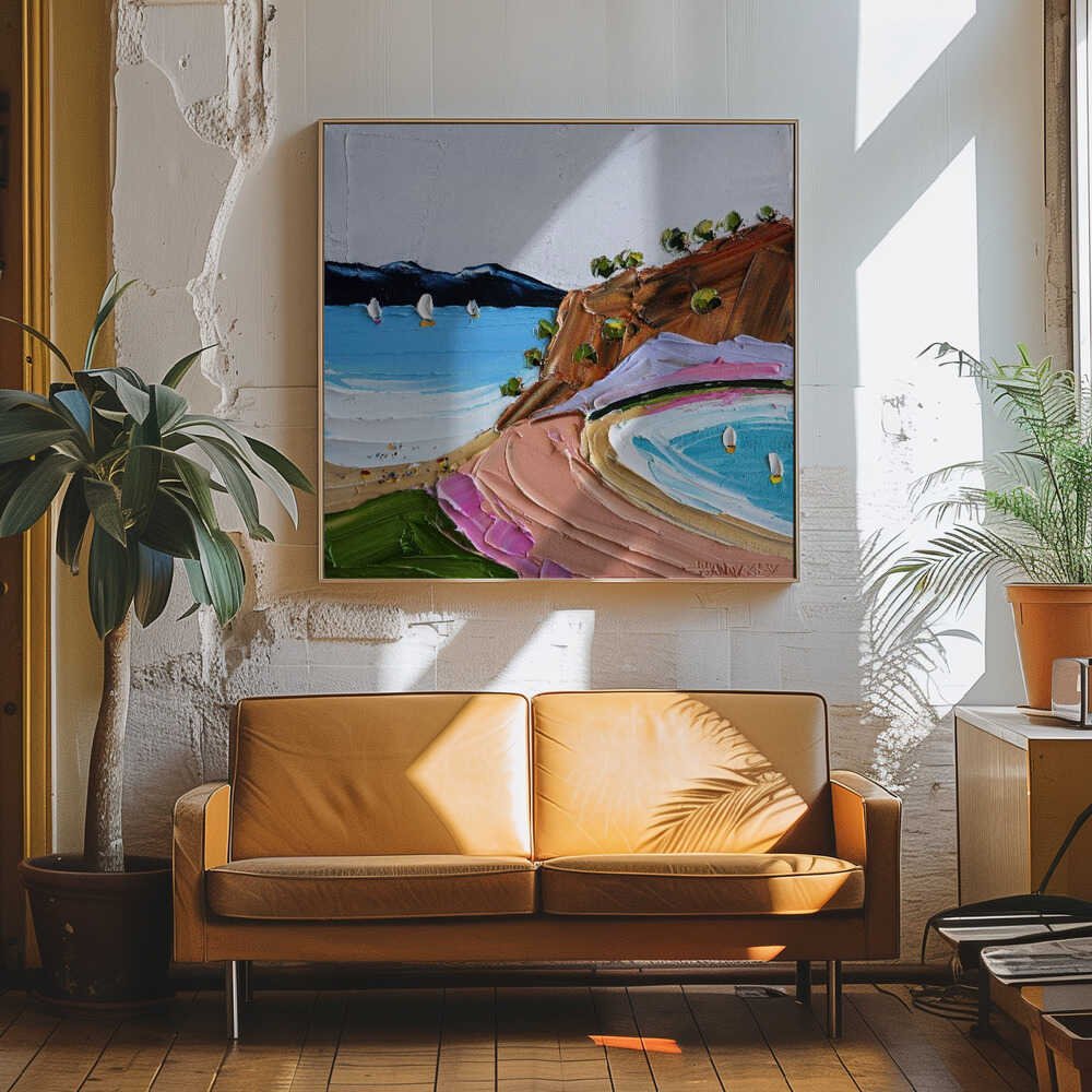 Vibrant Coastal Sailboats - Square Stretched Canvas, Poster or Fine Art Print by Angela Hawkey - I Heart Wall Art - Poster Print, Canvas Print or Framed Art Print