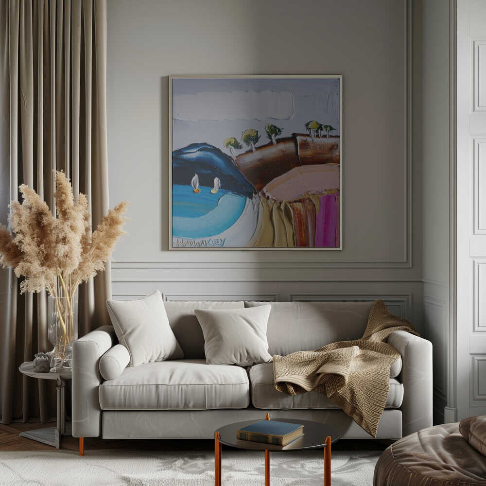 Vibrant Coastal Sailboats - Square Stretched Canvas, Poster or Fine Art Print by Angela Hawkey - I Heart Wall Art - Poster Print, Canvas Print or Framed Art Print