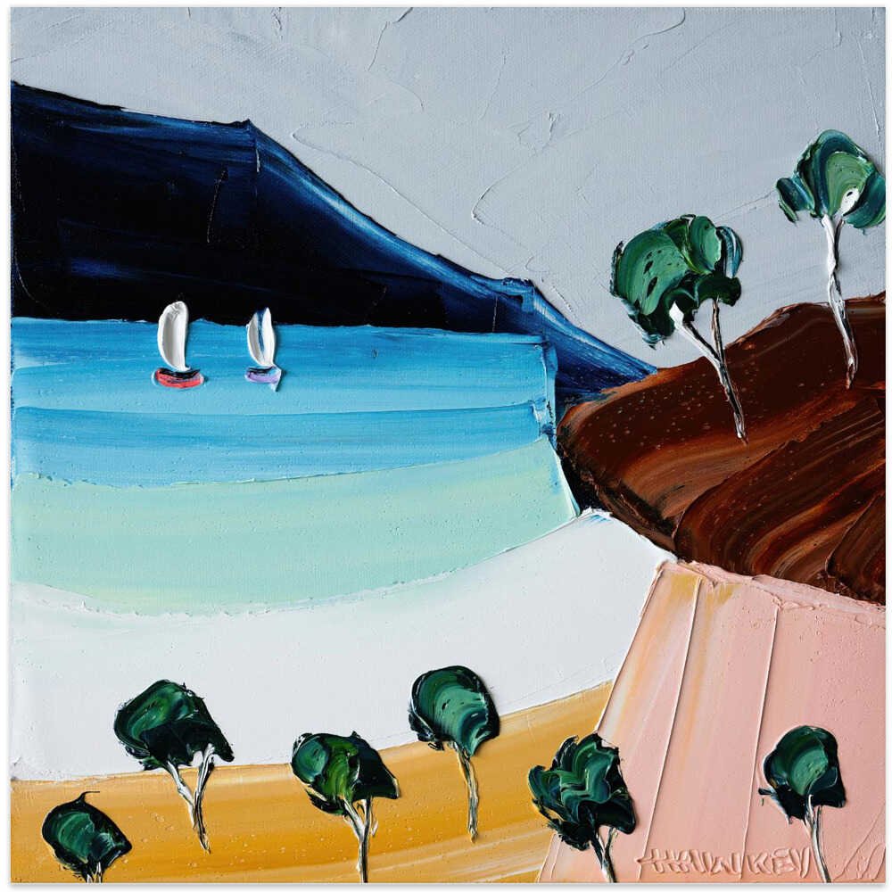 Vibrant Coastal Sailboats - Square Stretched Canvas, Poster or Fine Art Print by Angela Hawkey - I Heart Wall Art - Poster Print, Canvas Print or Framed Art Print
