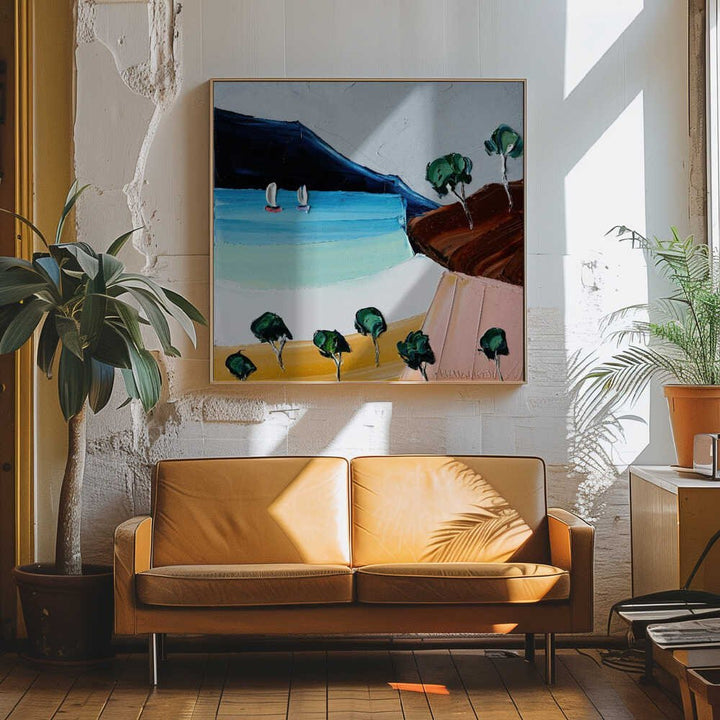 Vibrant Coastal Sailboats - Square Stretched Canvas, Poster or Fine Art Print by Angela Hawkey - I Heart Wall Art - Poster Print, Canvas Print or Framed Art Print