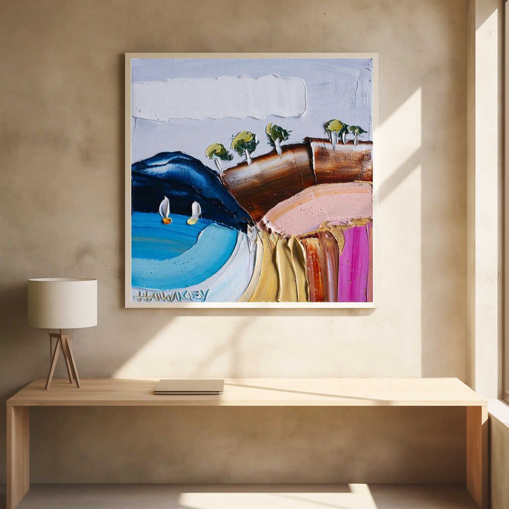 Vibrant Coastal Sailboats - Square Stretched Canvas, Poster or Fine Art Print by Angela Hawkey - I Heart Wall Art - Poster Print, Canvas Print or Framed Art Print
