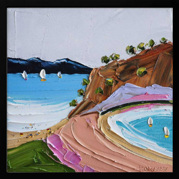 Vibrant Coastal Sailboats - Square Stretched Canvas, Poster or Fine Art Print by Angela Hawkey - I Heart Wall Art - Poster Print, Canvas Print or Framed Art Print