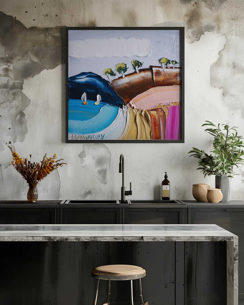 Vibrant Coastal Sailboats - Square Stretched Canvas, Poster or Fine Art Print by Angela Hawkey - I Heart Wall Art - Poster Print, Canvas Print or Framed Art Print