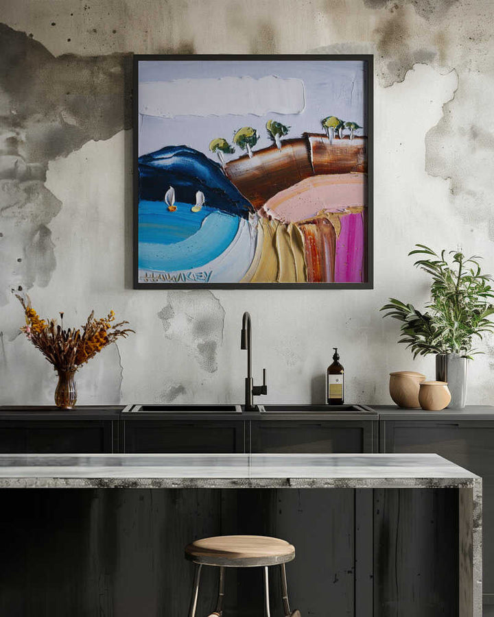 Vibrant Coastal Sailboats - Square Stretched Canvas, Poster or Fine Art Print by Angela Hawkey - I Heart Wall Art - Poster Print, Canvas Print or Framed Art Print