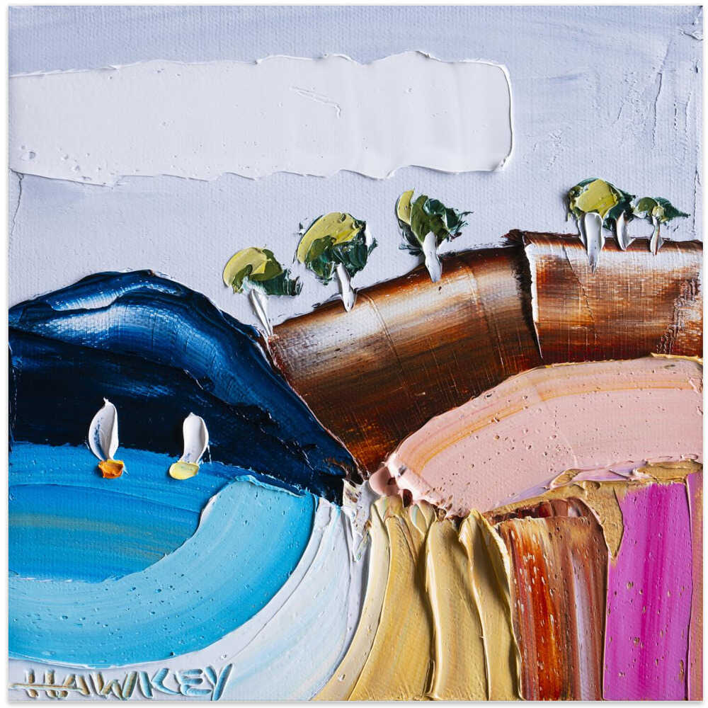 Vibrant Coastal Sailboats - Square Stretched Canvas, Poster or Fine Art Print by Angela Hawkey - I Heart Wall Art - Poster Print, Canvas Print or Framed Art Print