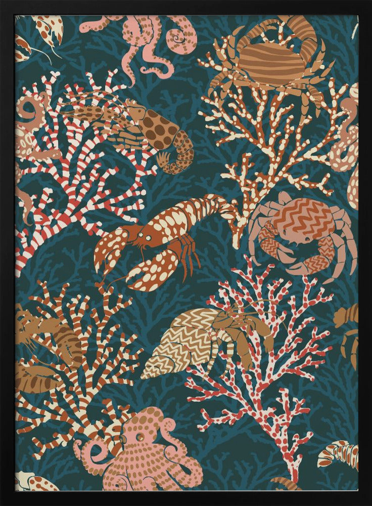 Vibrant coral reef vintage blue pattern - Stretched Canvas, Poster or Fine Art Print I Heart Wall Art